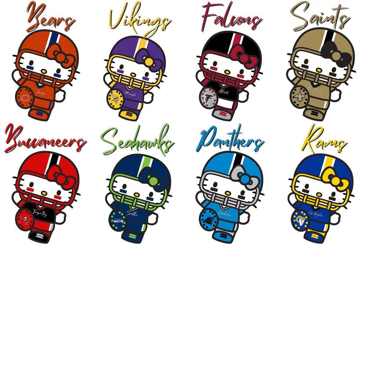 32 Hello Football Kitty Teams Designs Bundle PNG