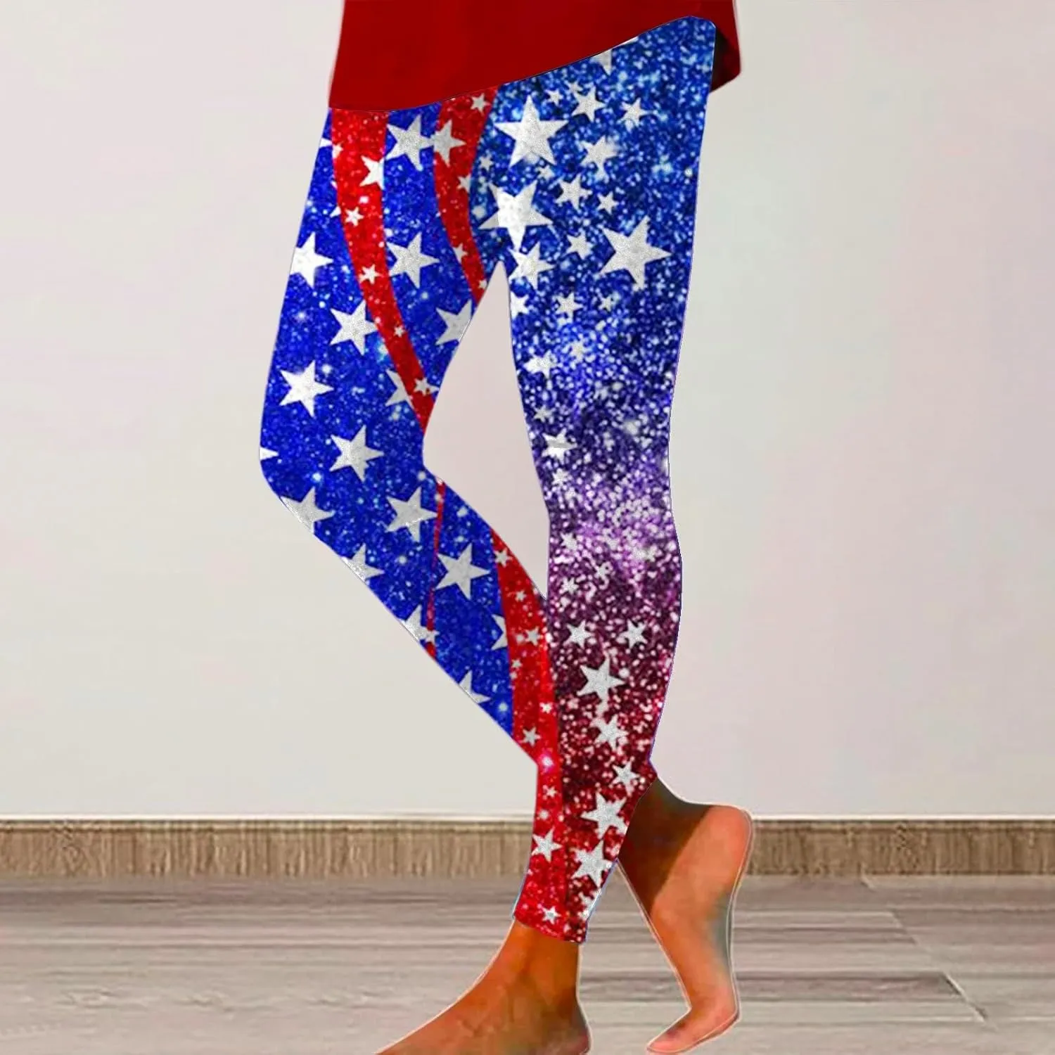 American USA Flag Leggings for Women Patriotic Workout High Waist Yoga Pants Funny Print Butt Lift Tights