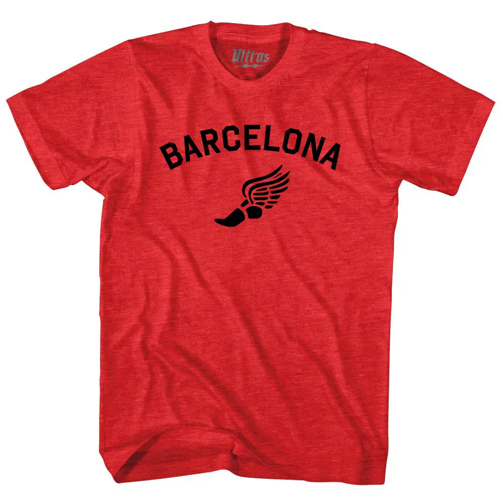 Barcelona Running Track Winged Foot Adult Tri-Blend T-shirt