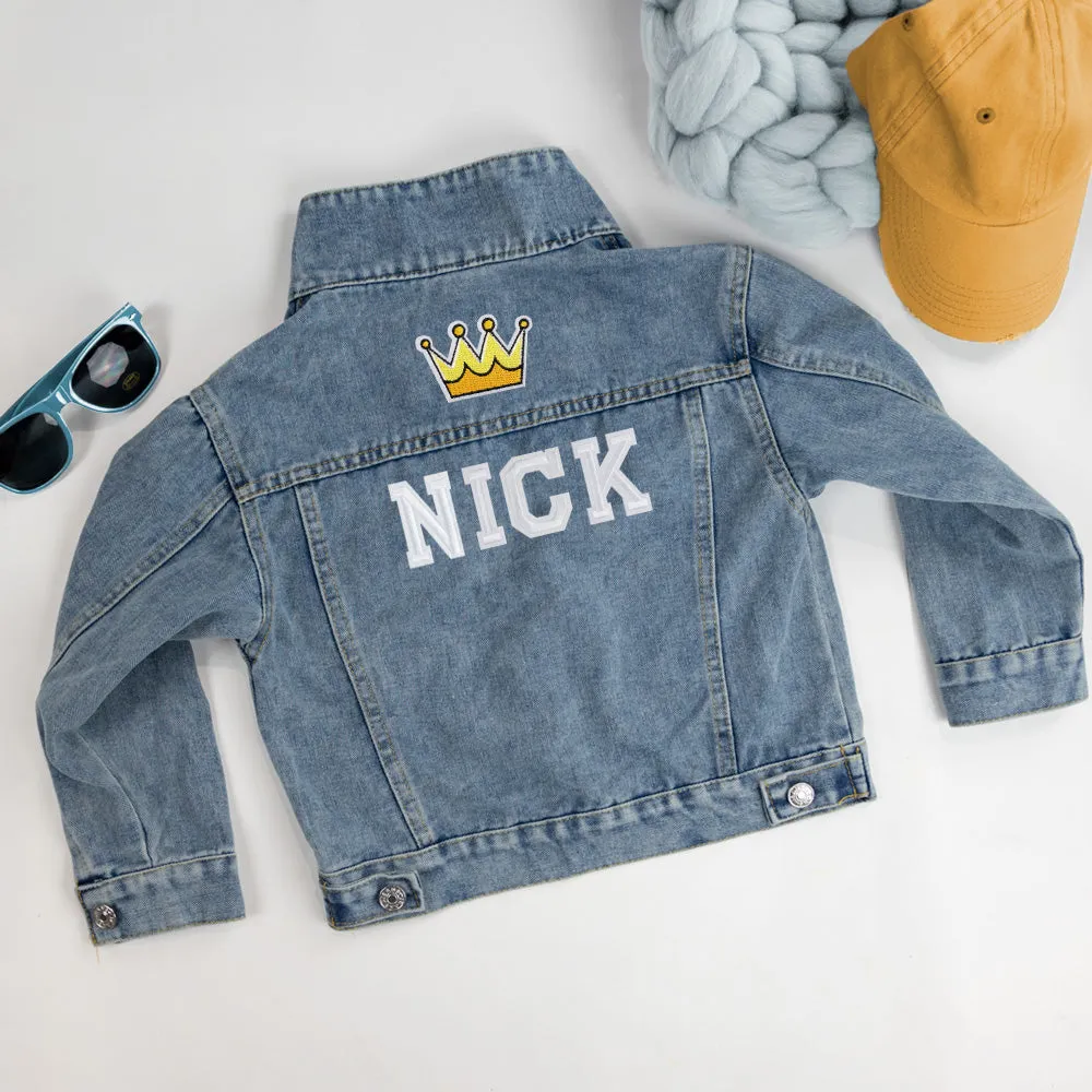 (Blue Denim) Custom Kids Jean Jacket with Crown Patch