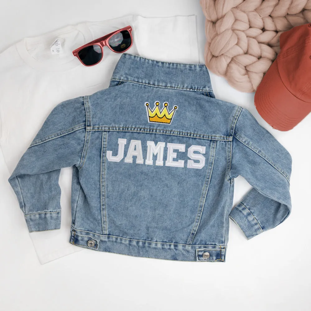 (Blue Denim) Custom Kids Jean Jacket with Crown Patch