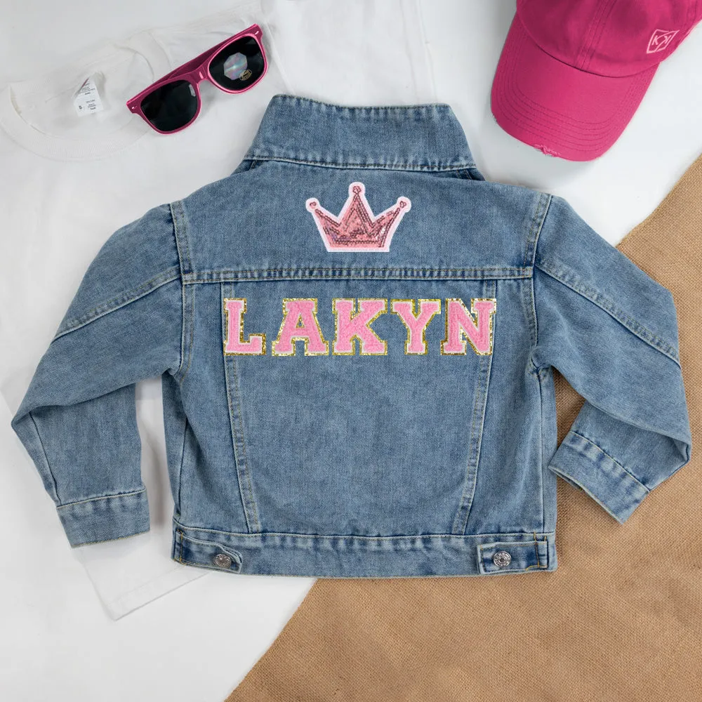 (Blue Denim) Custom Kids Jean Jacket with Crown Patch