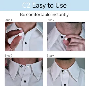 C2 Elastic Shirt Collar Extenders - 5 Pack Neck Button Expander - Non-Metal Button Extender Dress Shirt - 3 Sizes: Small, Regular, and Large - Can be Used as Cufflinks, White and Clear, Large 20 L