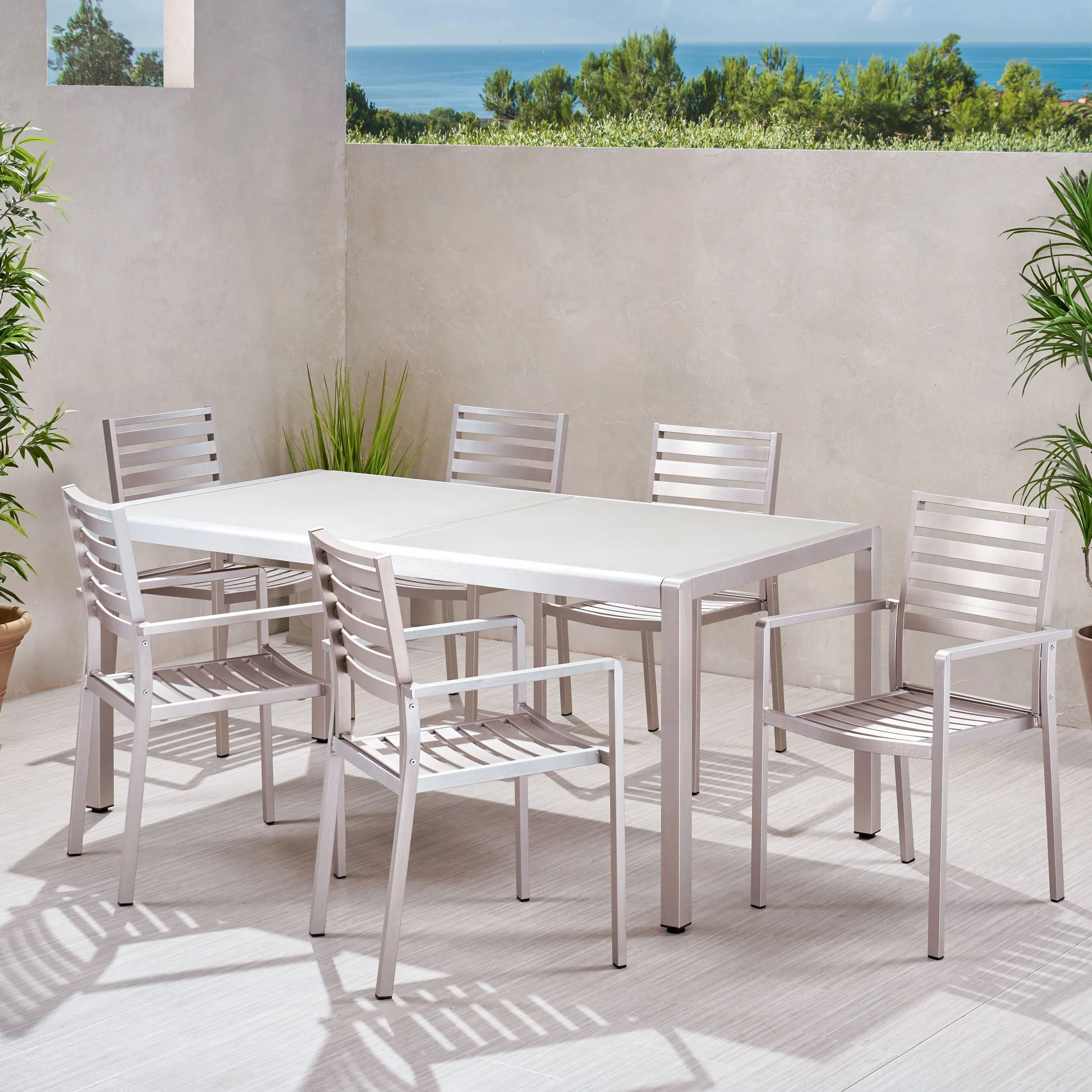 Cherie Outdoor Modern 6 Seater Aluminum Dining Set