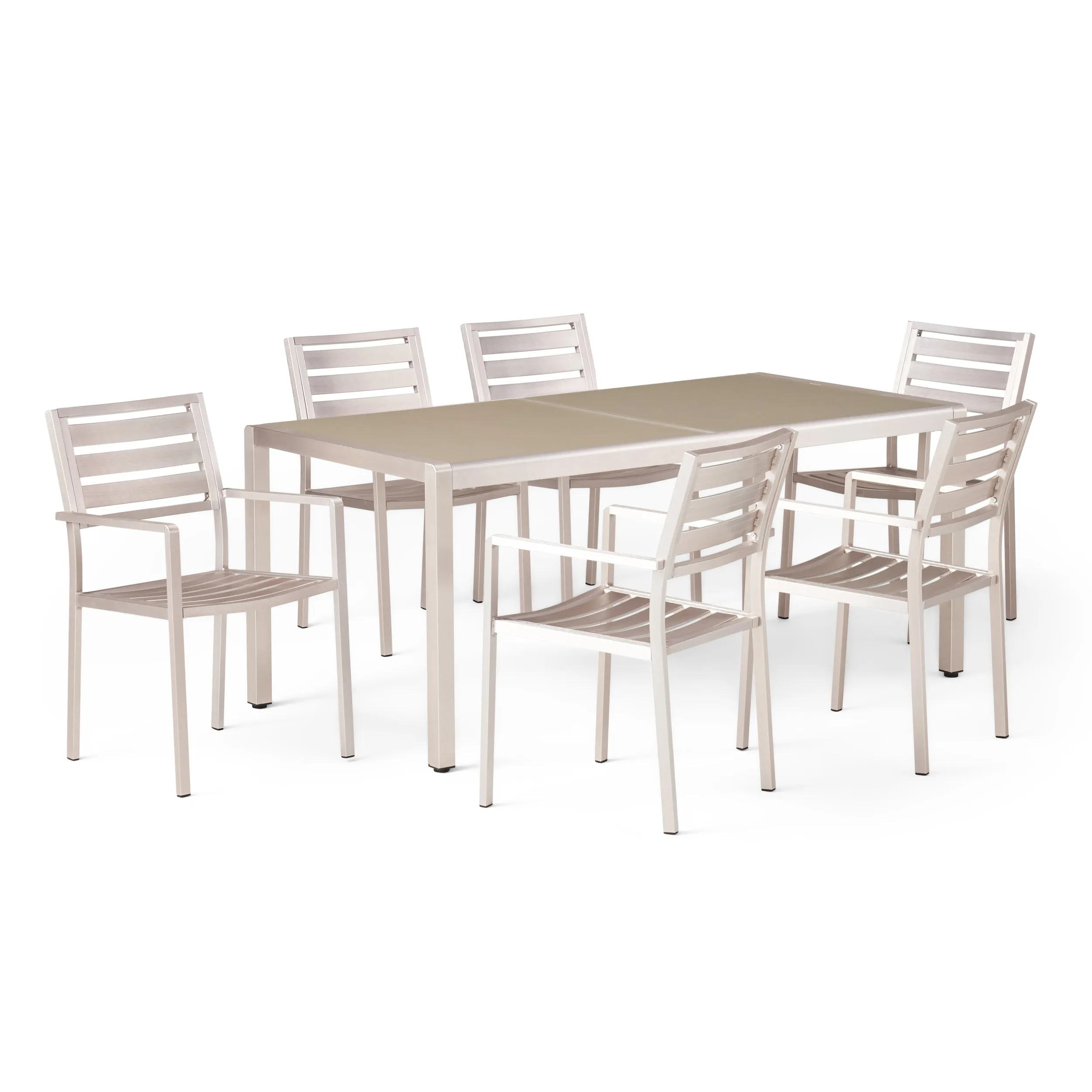 Cherie Outdoor Modern 6 Seater Aluminum Dining Set