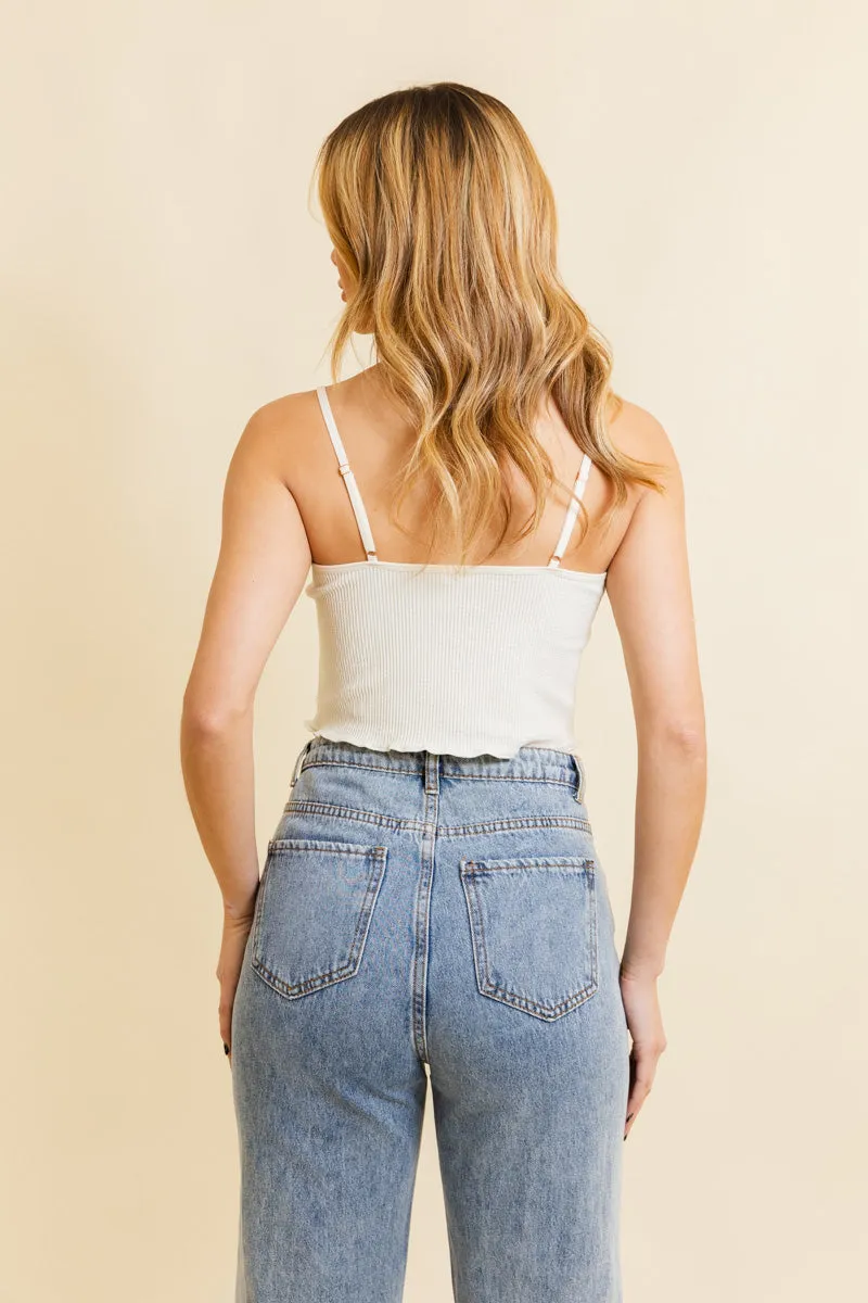 Daisy Embroidered Ribbed Lettuce Edge Brami 🌼