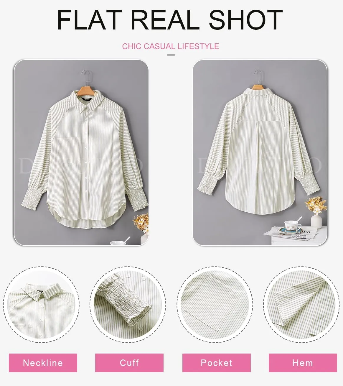 Dokotoo Womens V Neck Striped Button Down Shirts Long Sleeve Tunic Tops