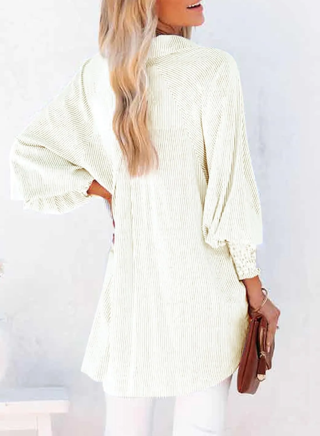 Dokotoo Womens V Neck Striped Button Down Shirts Long Sleeve Tunic Tops