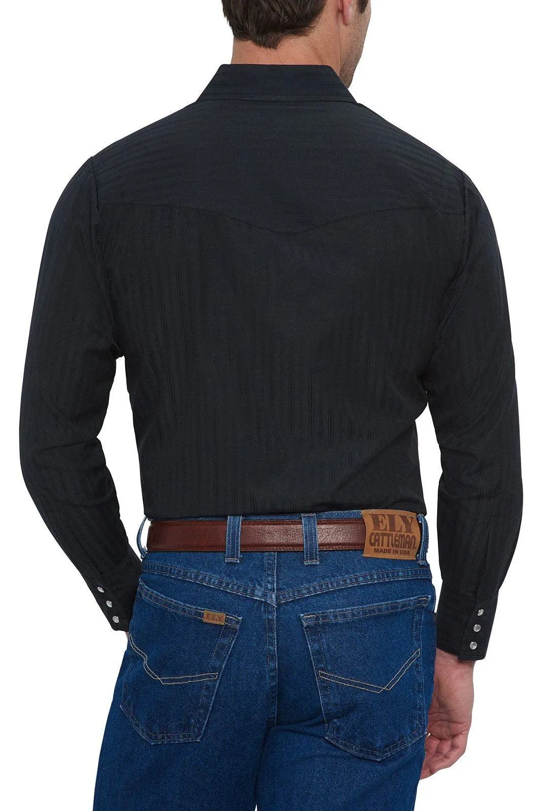 Ely Cattleman Mens L/S Black Tone On Tone Snap Shirt
