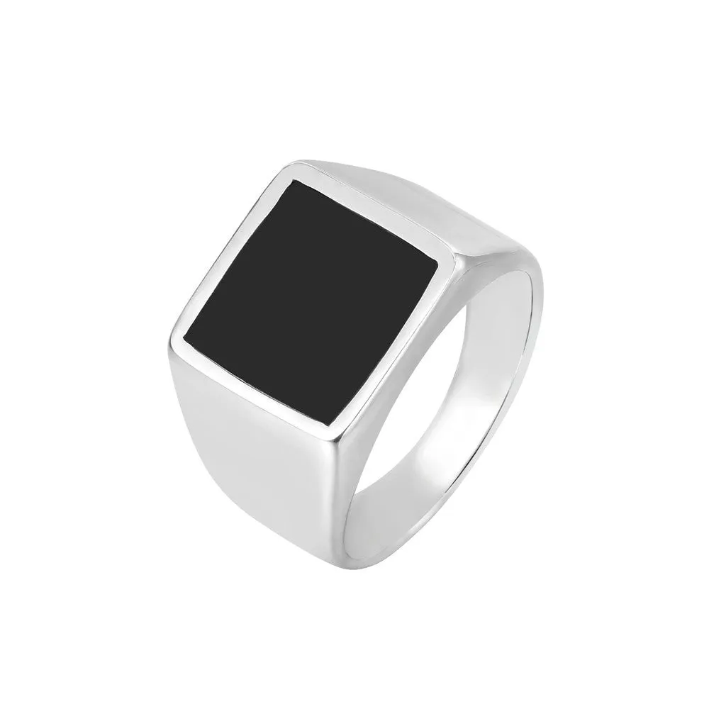 European and American Fashion Simple Black Drip Oil Cube Men's Titanium Steel Cold Wind Ring