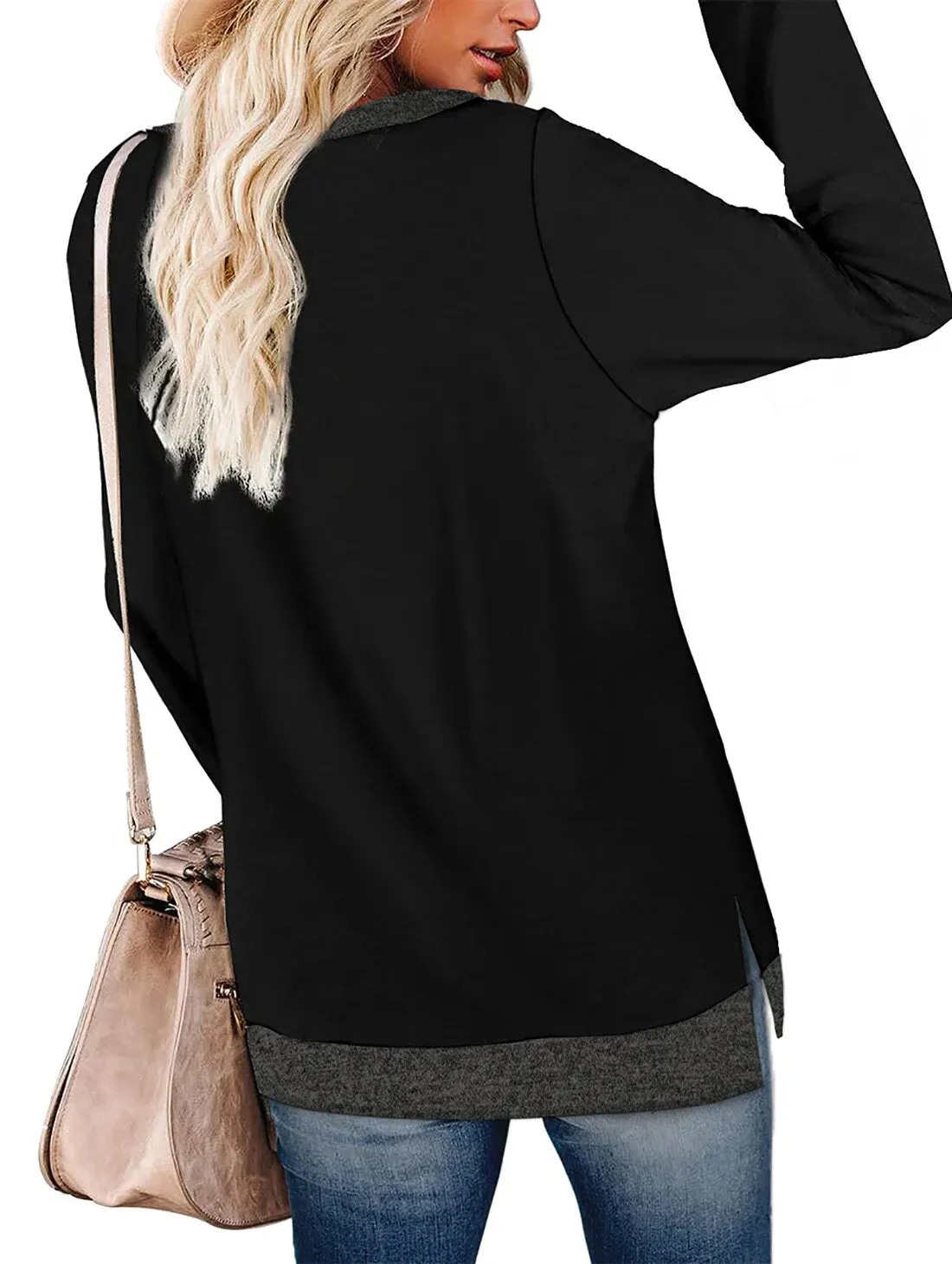 Fantaslook Sweatshirt for Women Long Sleeve Shirts Tunic Tops Color Block Crewneck Sweatshirts Side Split