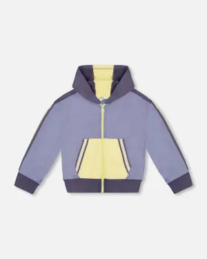 French Terry Hooded Cardigan Blue And Lime