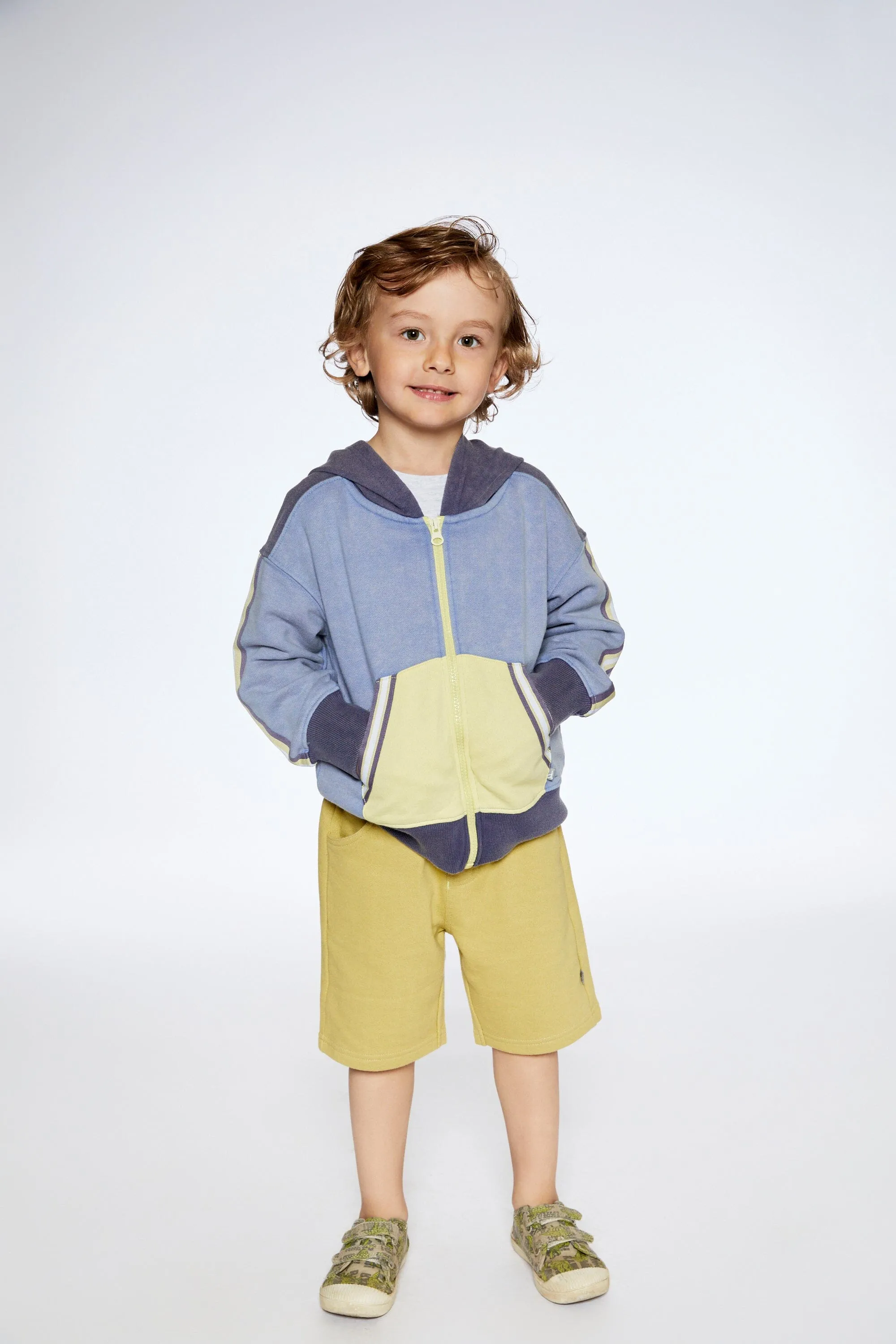 French Terry Hooded Cardigan Blue And Lime