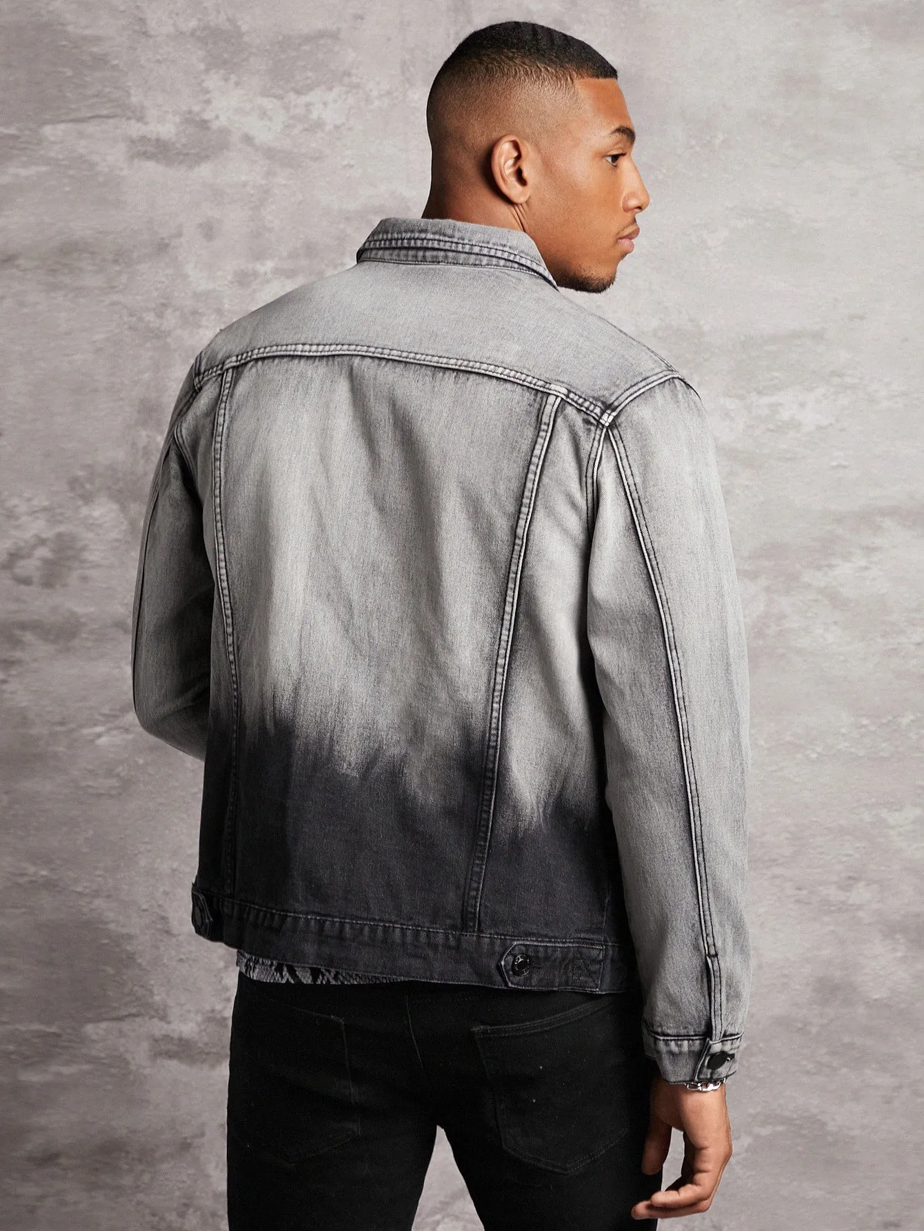 Grey Ombre Flap Pocket Button Front Denim Jacket