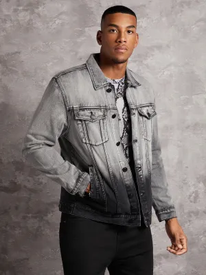 Grey Ombre Flap Pocket Button Front Denim Jacket