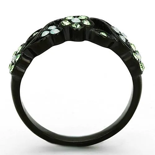 IP Black(Ion Plating) Stainless Steel Ring with Top Grade Crystal in Multi Color for Women Style TK1360