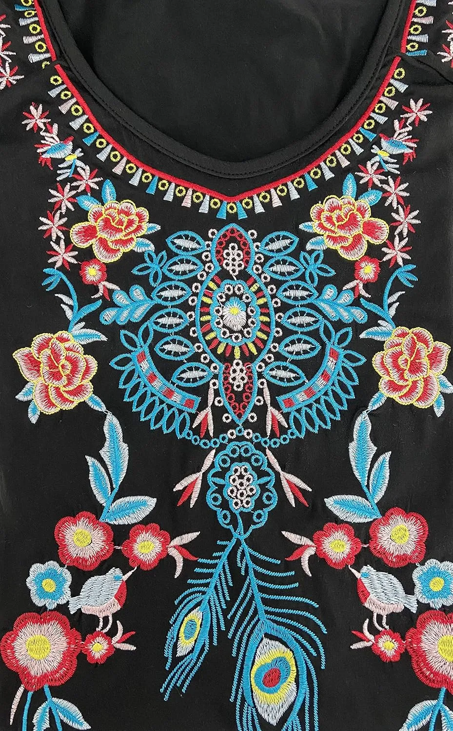 Melliflo Women Embroidered Cold Shoulder Tops Casual Peasant Blouses Summer Short Sleeve Mexican Shirts