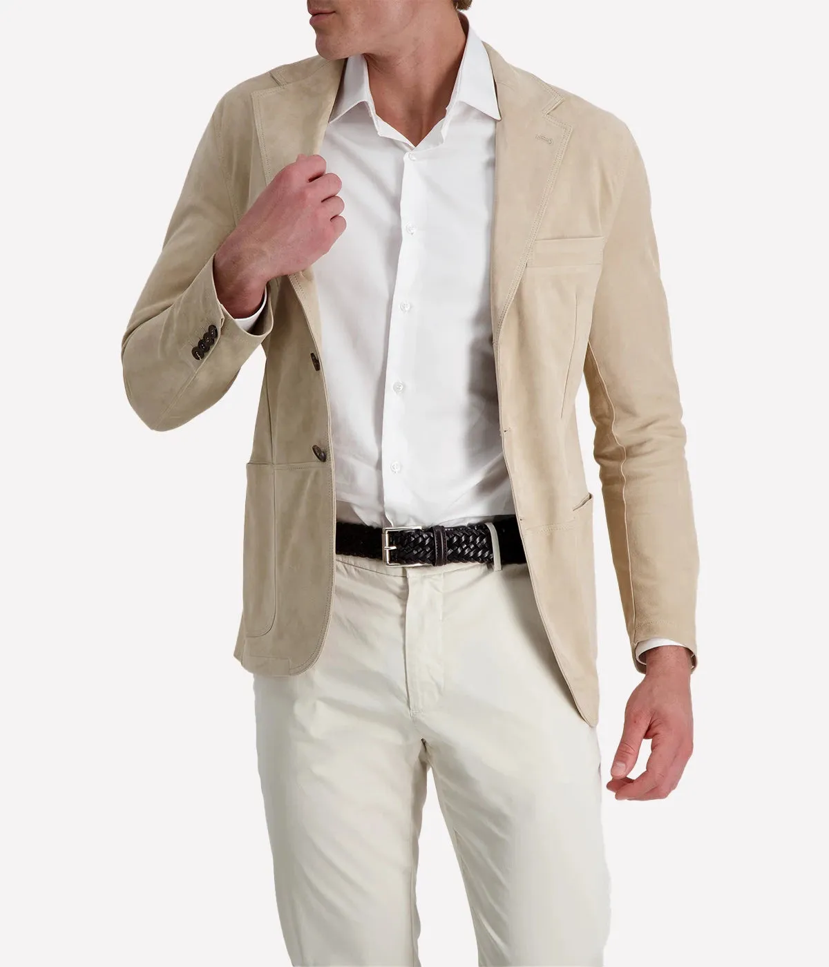 Mens Leather Blazer in Sand