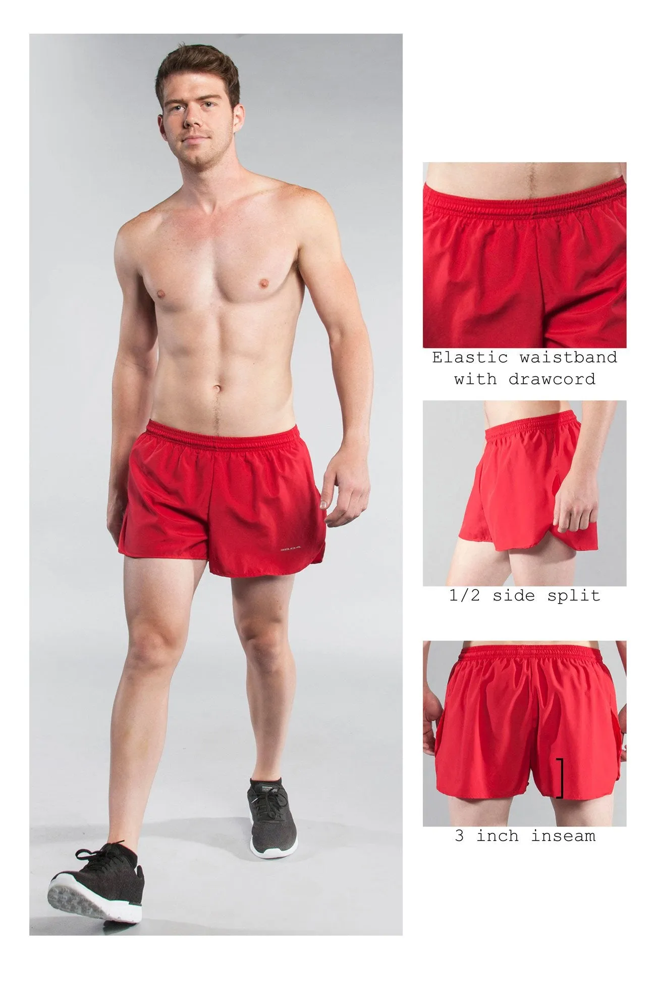 Men's Solid 3" Half Split Trainer Shorts - Red