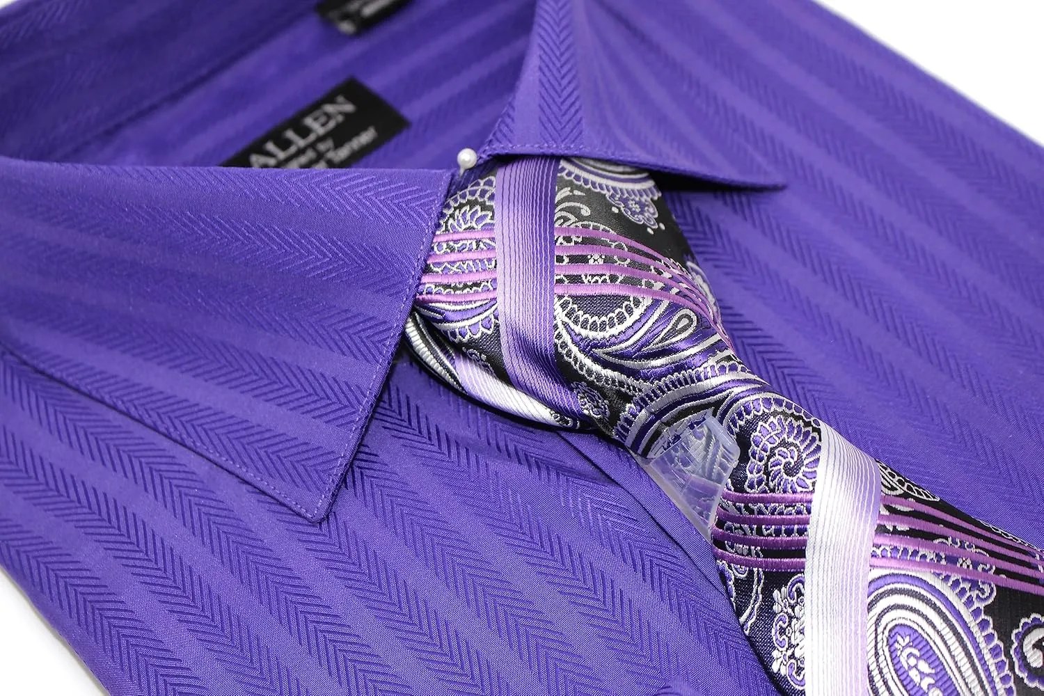 Men's Solid Striped Herringbone Regular Fit French Cuffs Dress Shirts with Tie Hanky Cufflinks Combo