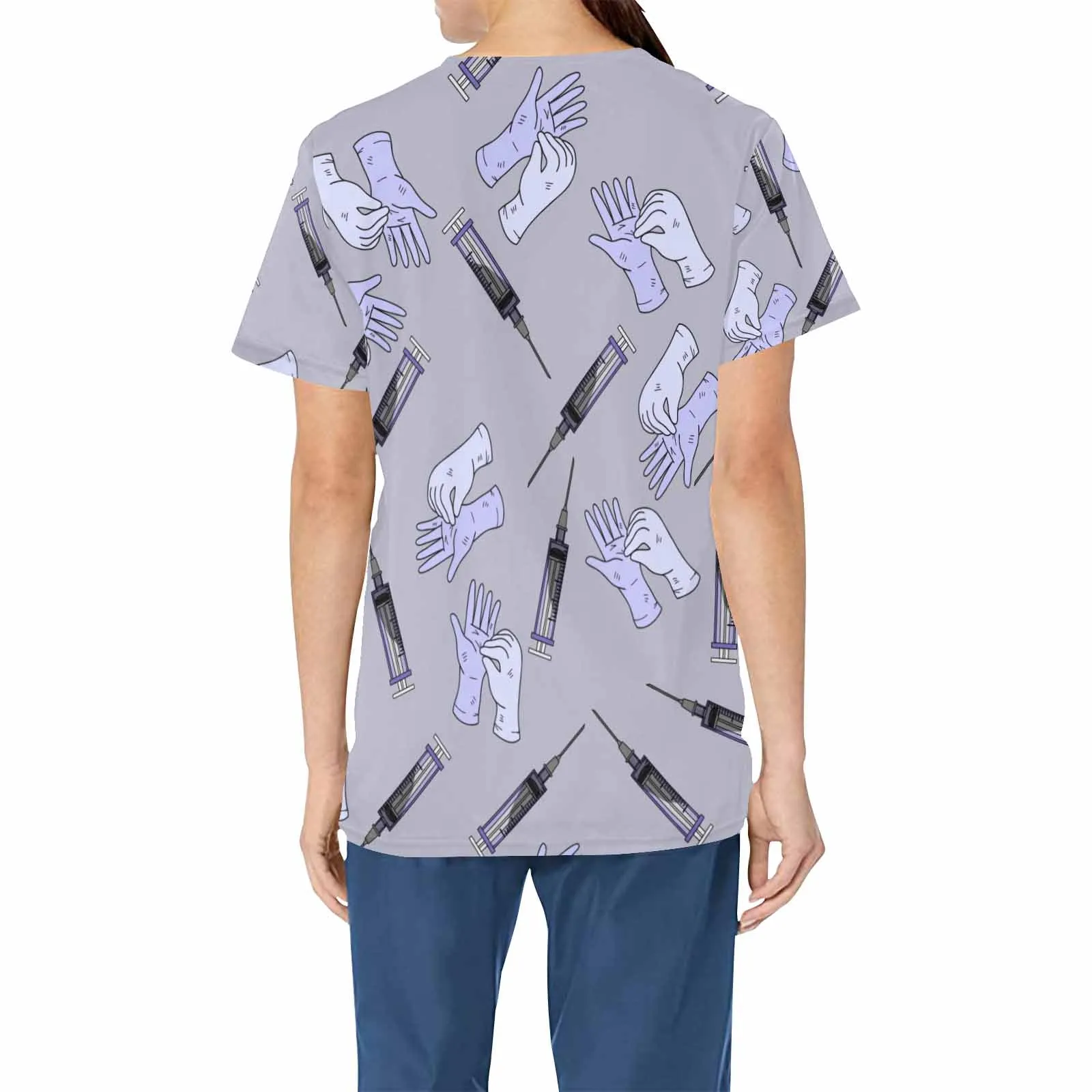 Nurse17  Women's V Neck Scrub Top Nurse Uniform with Deep Front Pockets