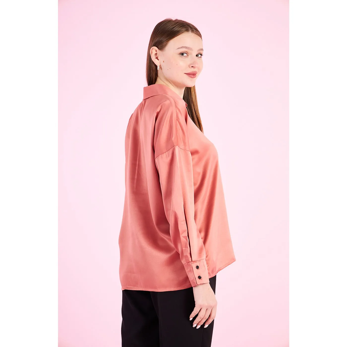 Pink Button Down Satin Shirt