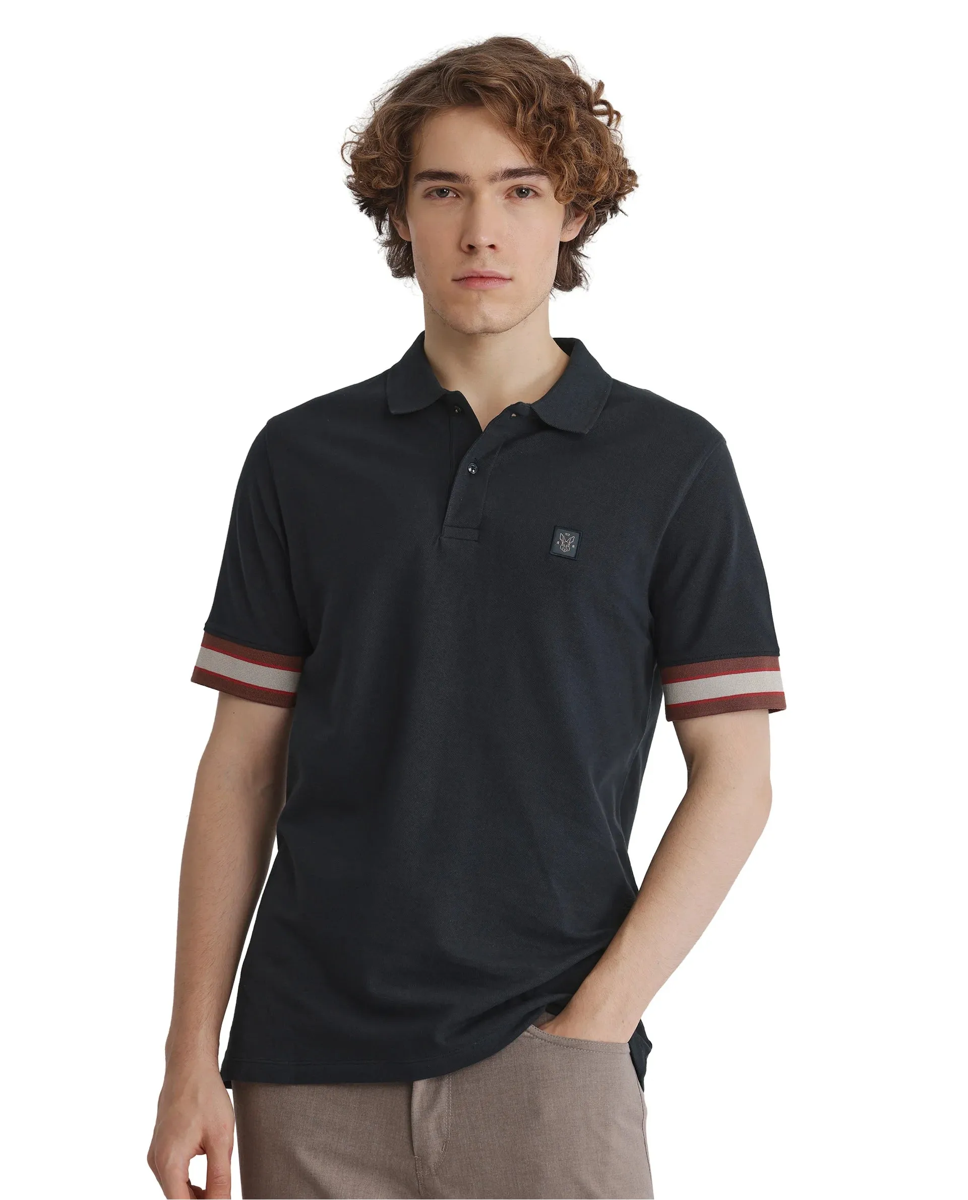 Rare Rabbit Men Tao Green Short Sleeve Collared Neck Plain Polo