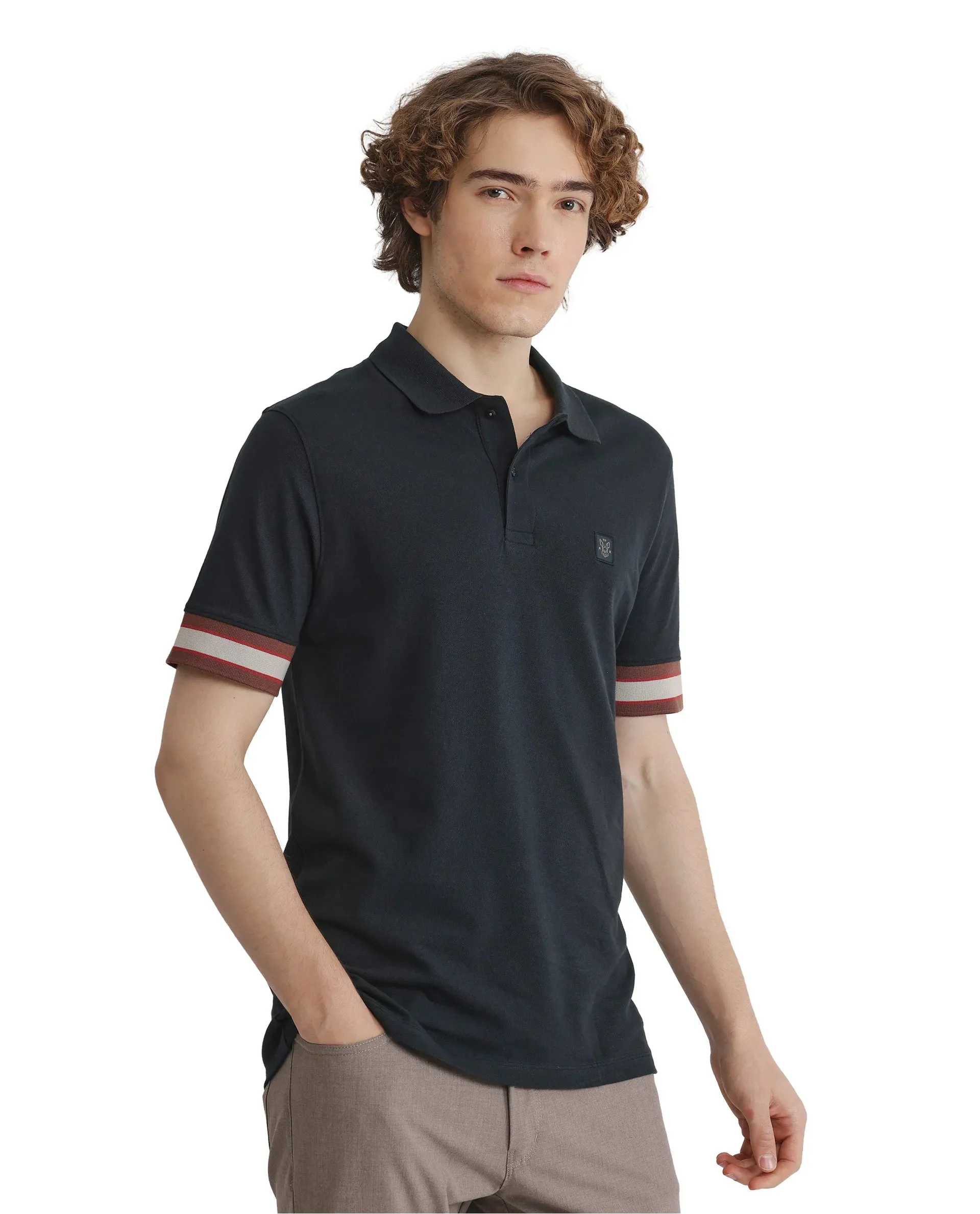 Rare Rabbit Men Tao Green Short Sleeve Collared Neck Plain Polo