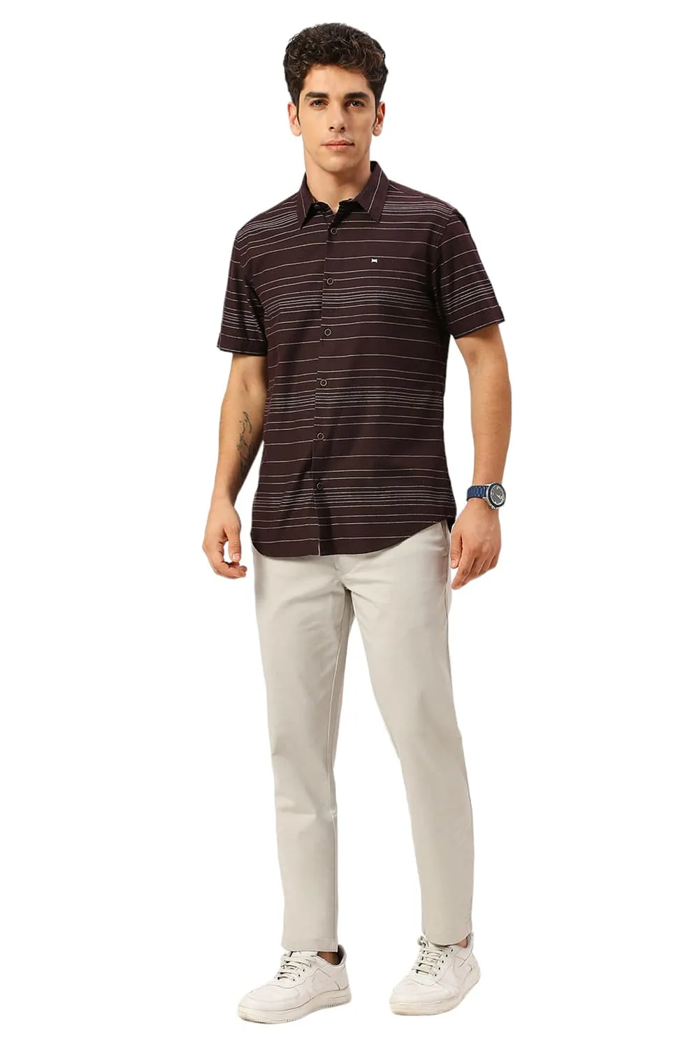 Slim Fit Cotton Grindle Stripe Halfsleeves Shirt
