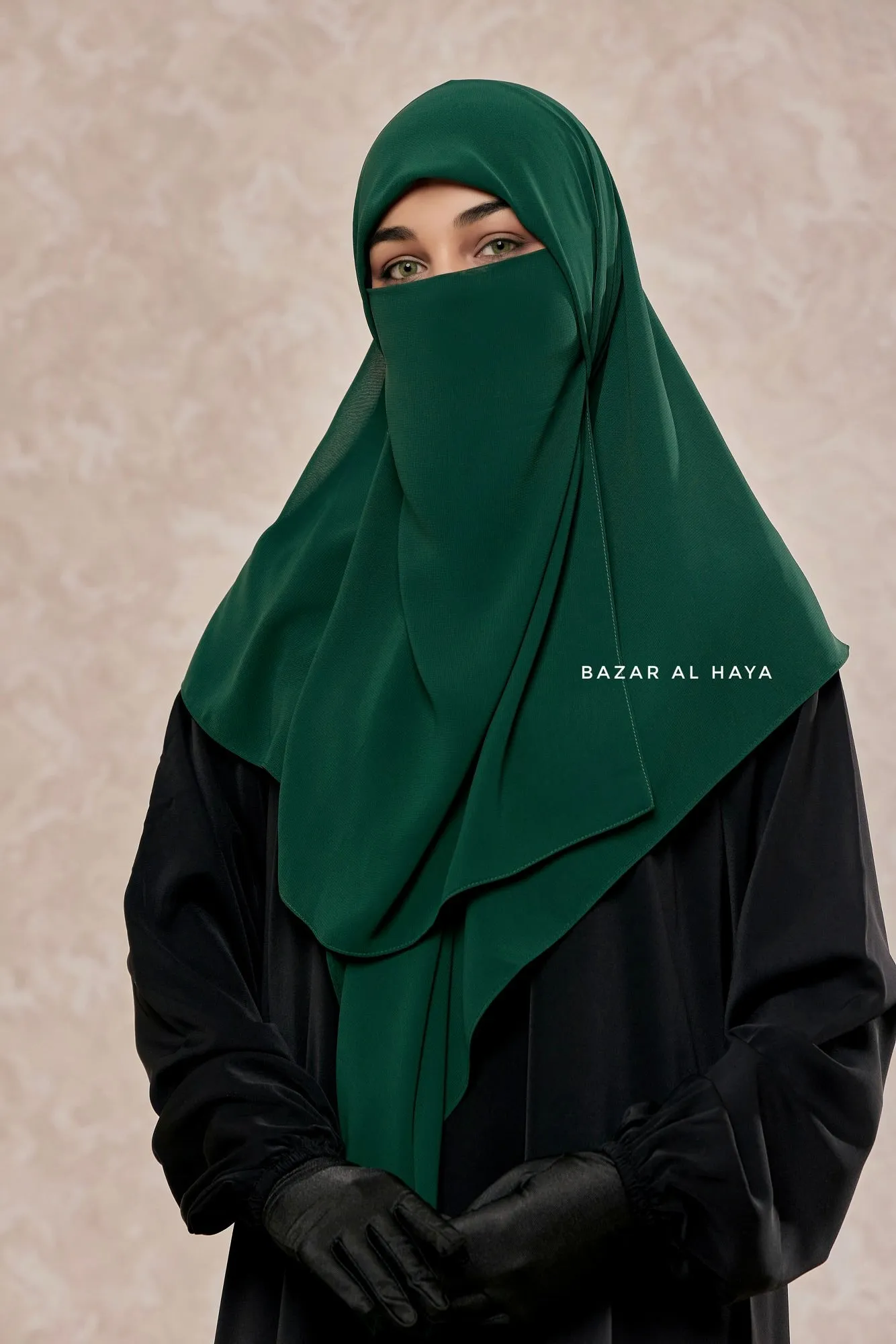 Square Scarf With Half Niqab Set in Emerald - Super Breathable