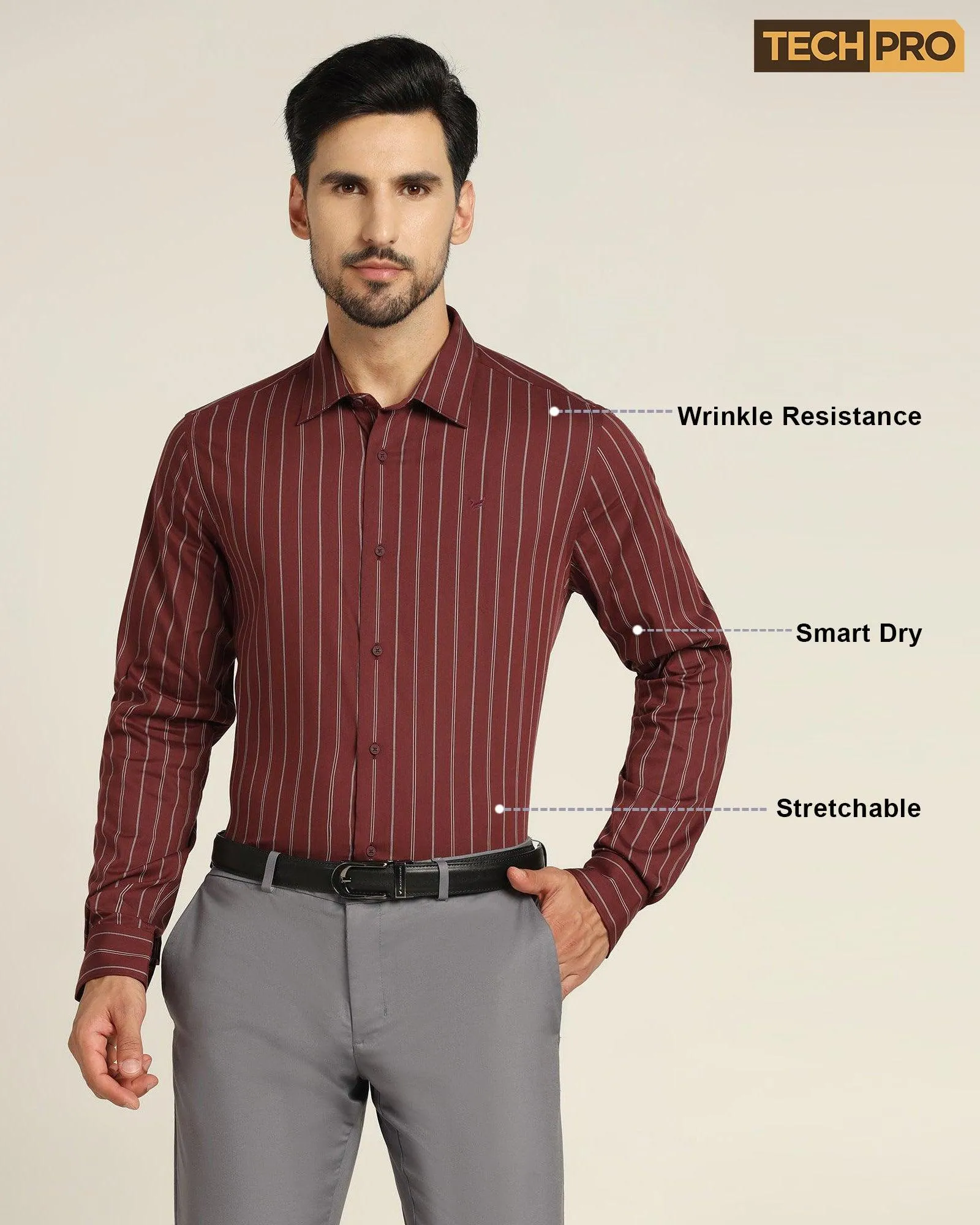 TechPro Formal Red Striped Shirt - Horus