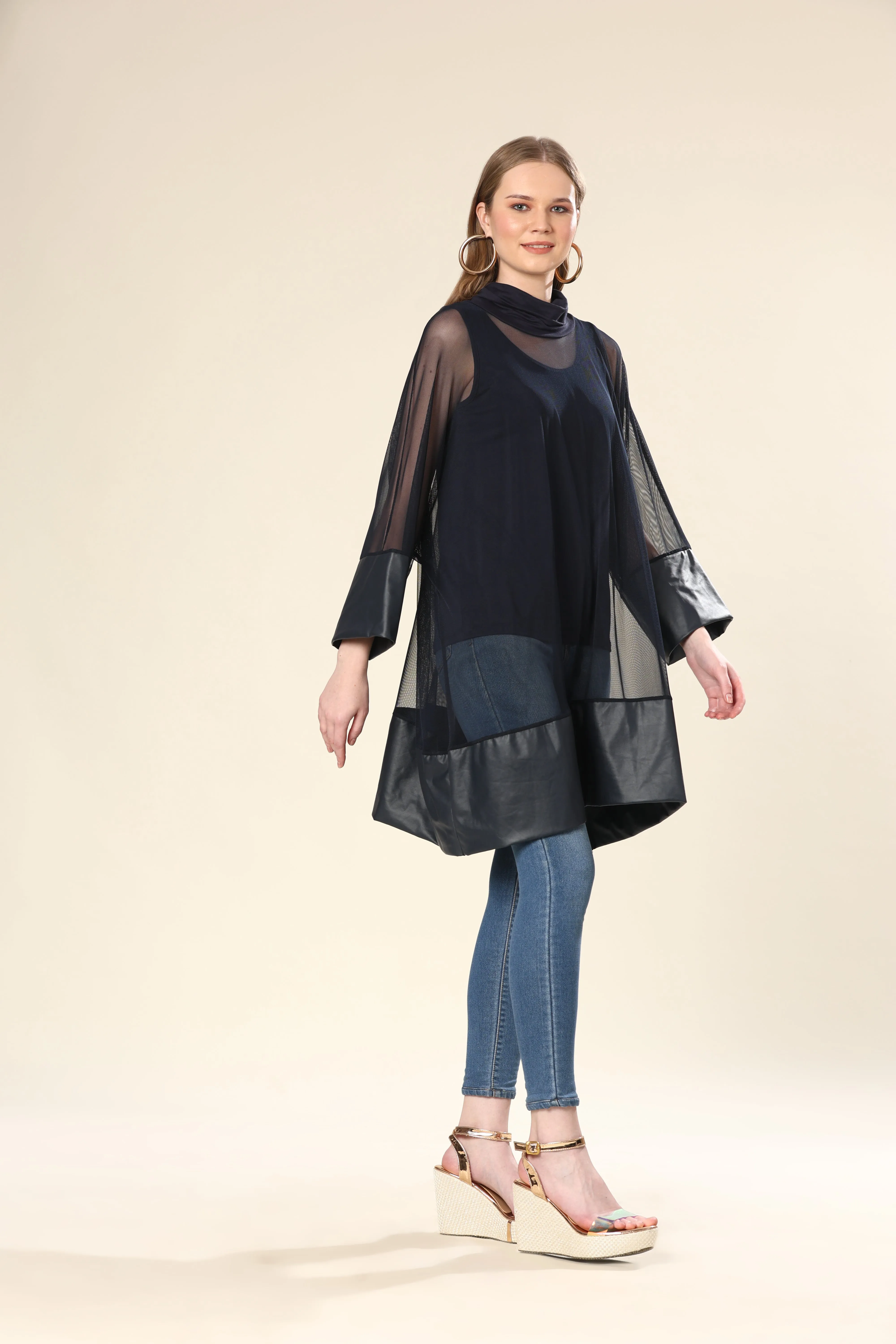 Transparent Tunic With Faux Leather