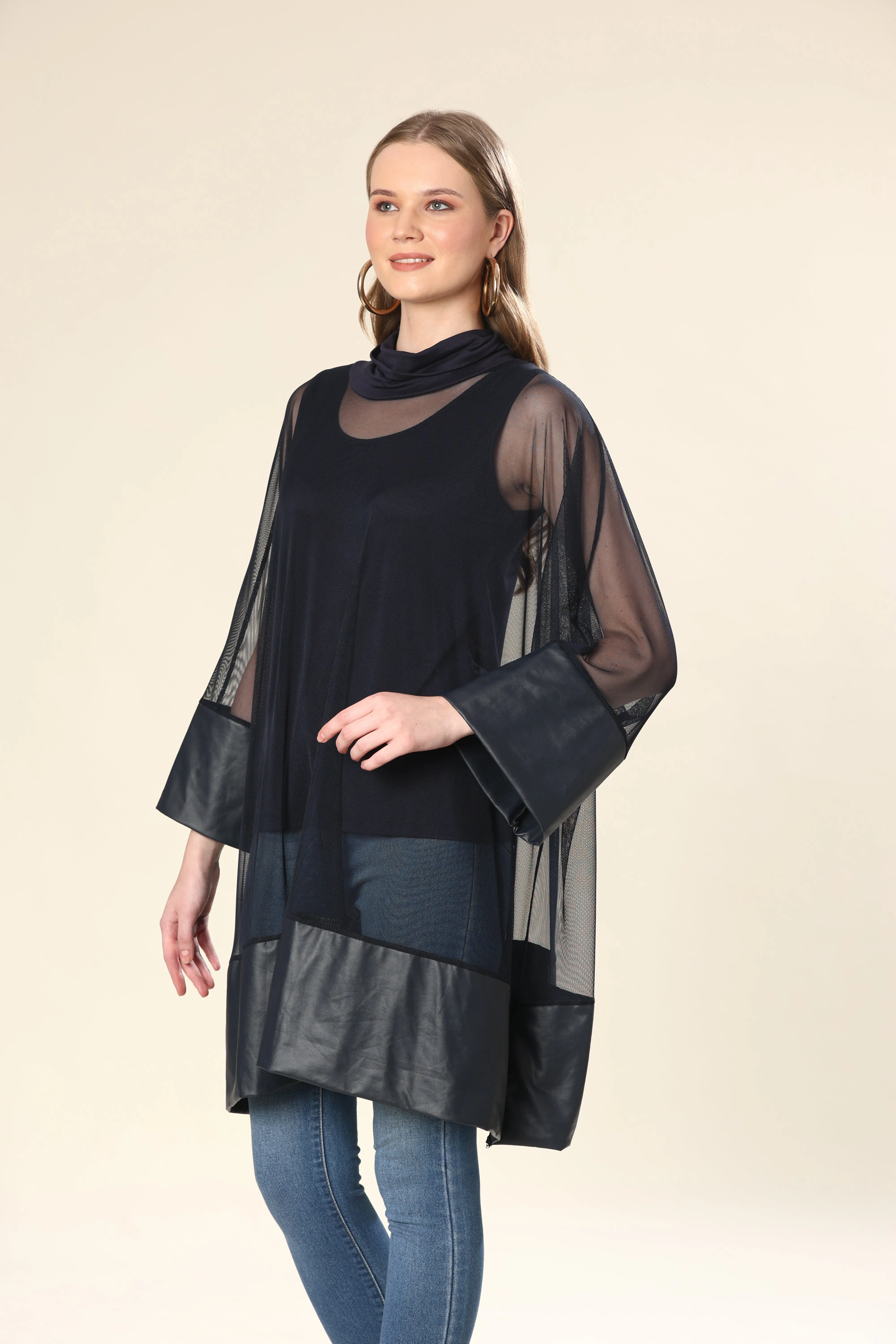 Transparent Tunic With Faux Leather