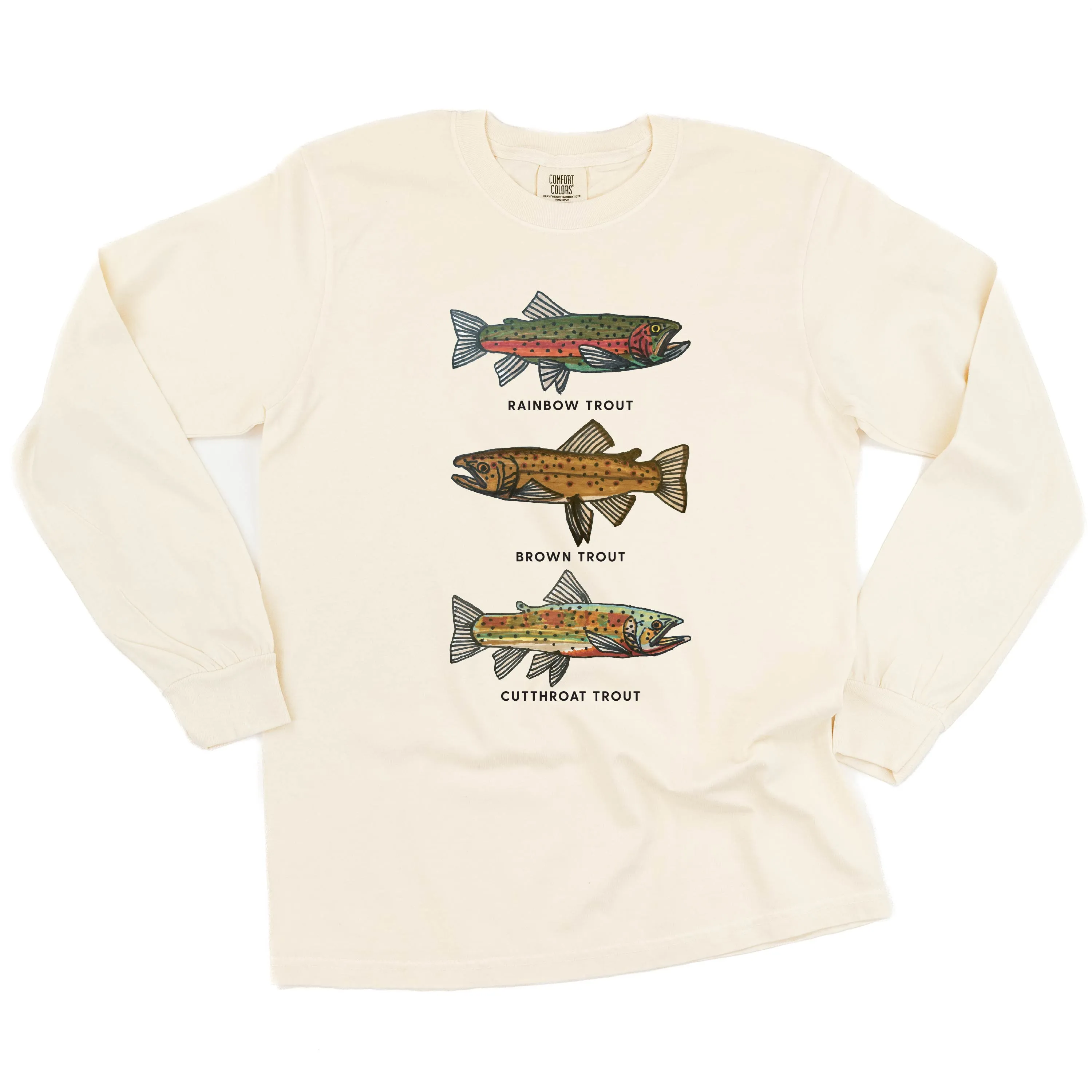 Trout Chart - Hand Drawn - LONG SLEEVE COMFORT COLORS TEE