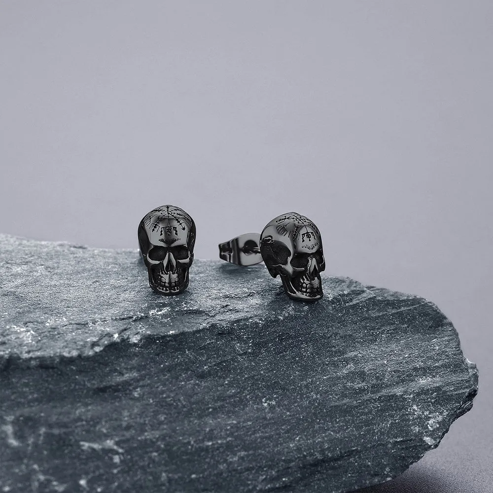 Viking Skeleton Skull Stud Earrings for Men