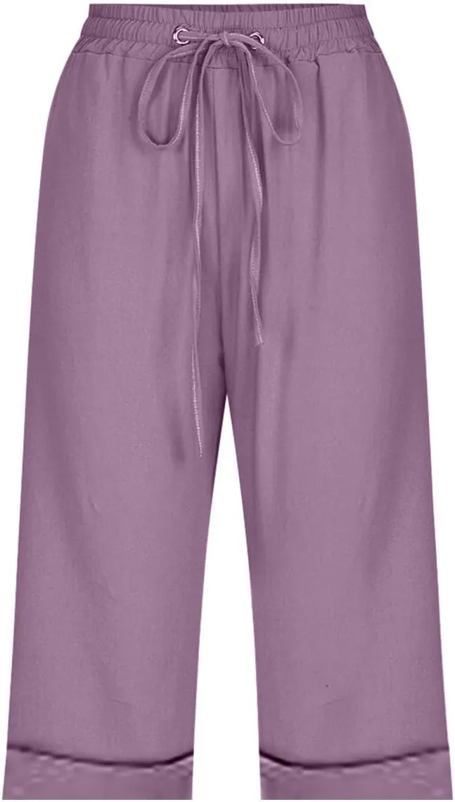 Women Wide Leg Cotton and Linen Pants 2025 Summer High Waist Palazzo Pants Jogger Pleated Trouser with Pocket