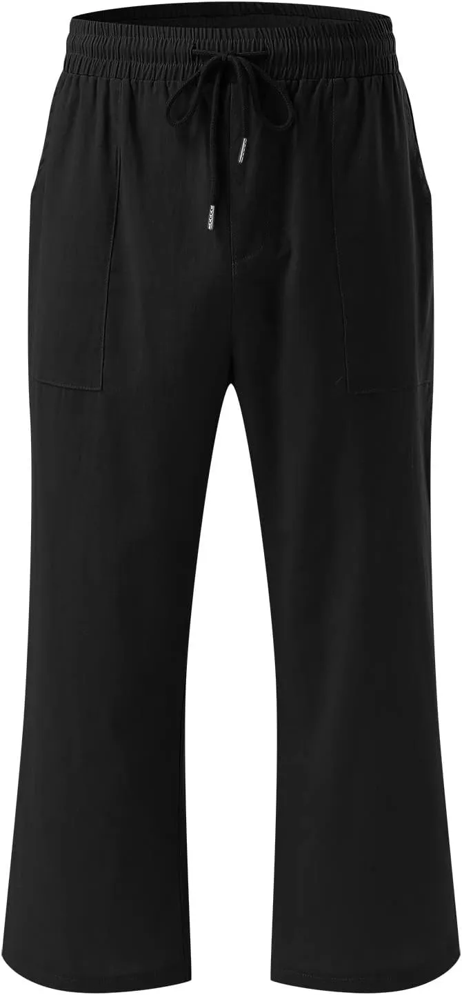 Women's Capri Summer Cotton Linen Pants Casual 2025 Drawstring Elastic Waist Cropped Trousers Beach Clothes