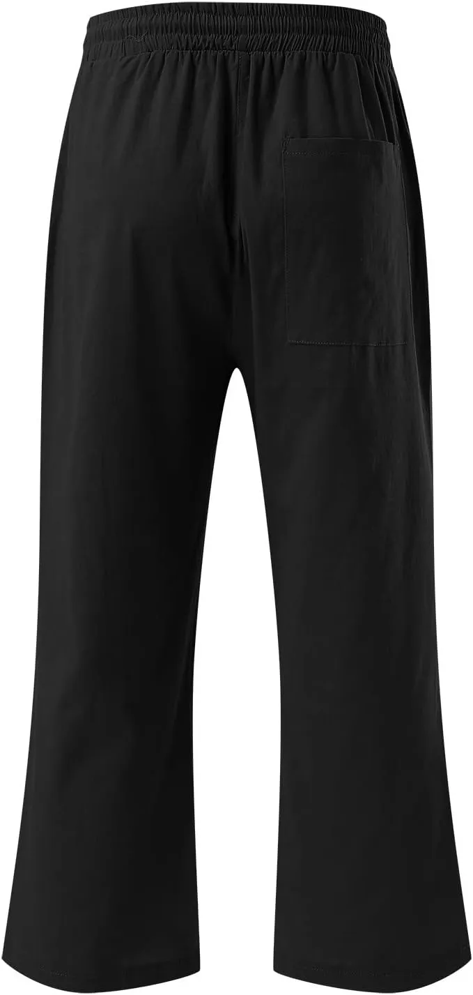 Women's Capri Summer Cotton Linen Pants Casual 2025 Drawstring Elastic Waist Cropped Trousers Beach Clothes