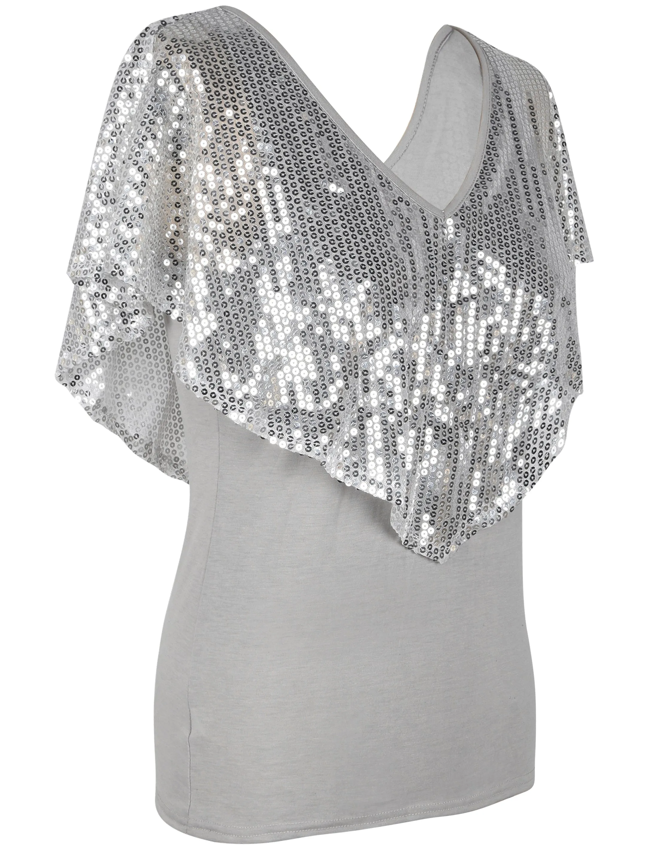 Women's Cold Shoulder Sequin Tunic Tops