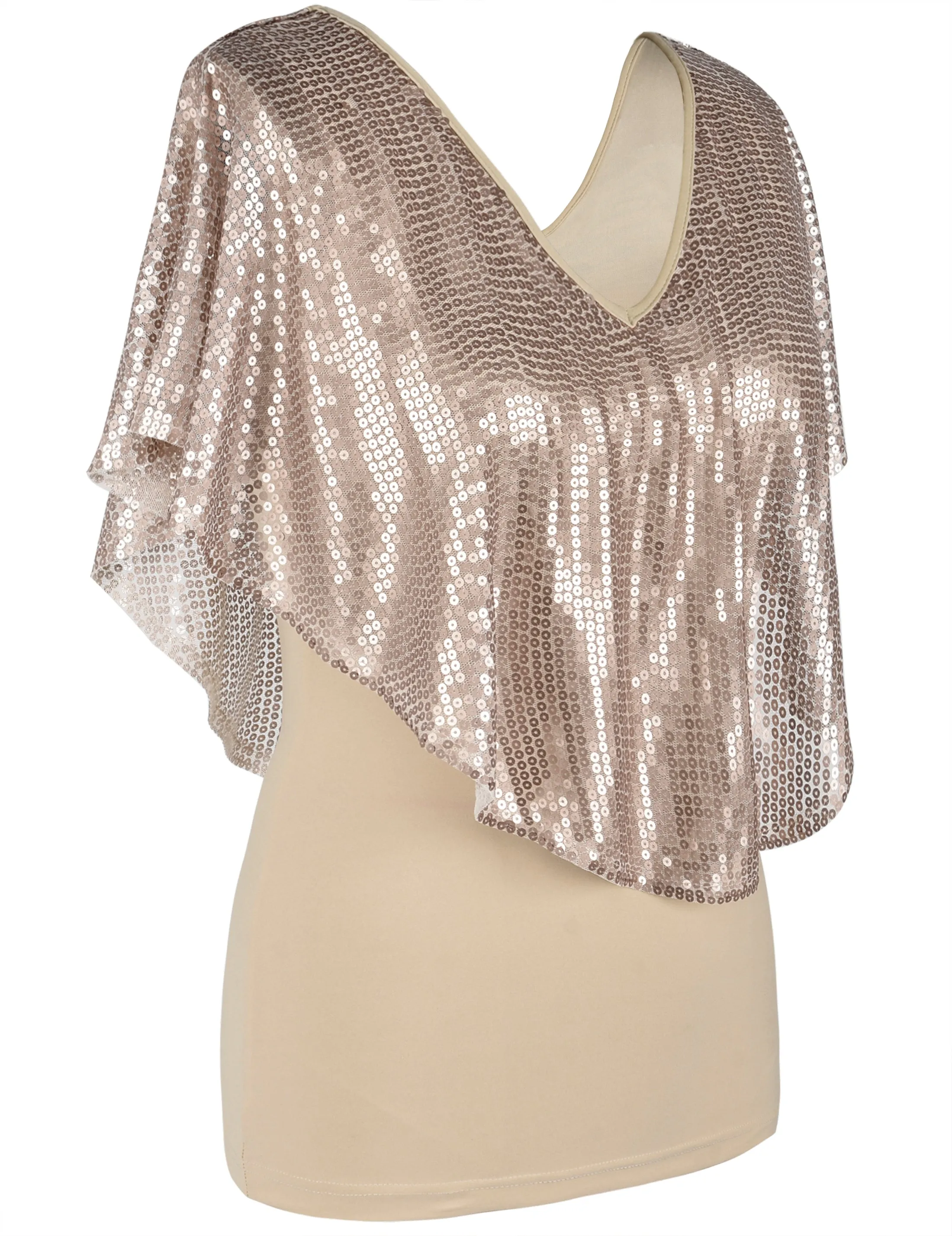 Women's Cold Shoulder Sequin Tunic Tops