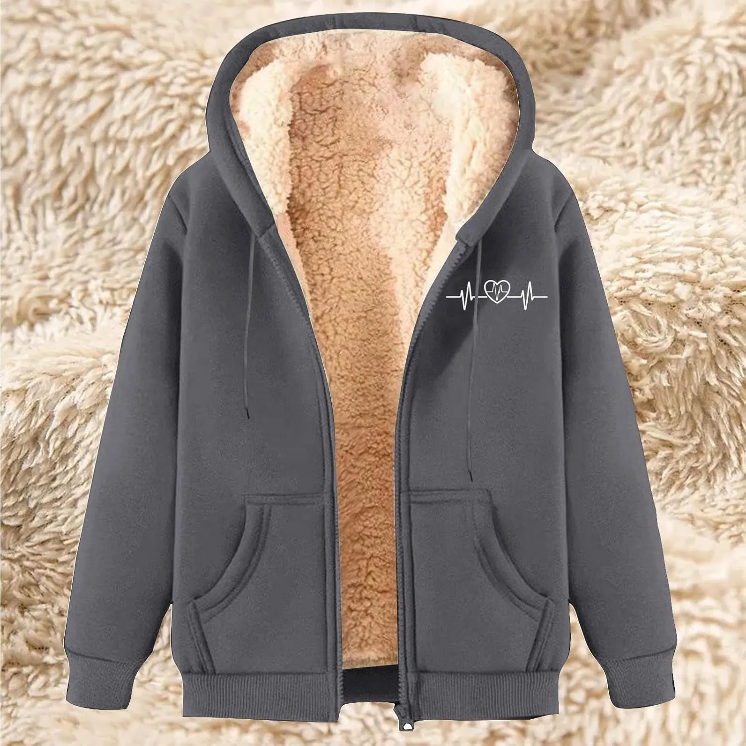 Womens Zip Up Hoodies Fleece Lined Plus Size Zipper Jackets with Pockets Casual Trendy Long Sleeve Hooded Coats