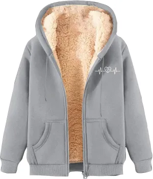 Womens Zip Up Hoodies Fleece Lined Plus Size Zipper Jackets with Pockets Casual Trendy Long Sleeve Hooded Coats