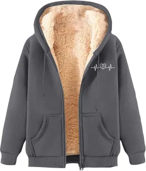 Womens Zip Up Hoodies Fleece Lined Plus Size Zipper Jackets with Pockets Casual Trendy Long Sleeve Hooded Coats