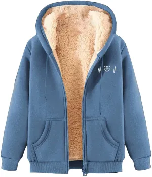 Womens Zip Up Hoodies Fleece Lined Plus Size Zipper Jackets with Pockets Casual Trendy Long Sleeve Hooded Coats