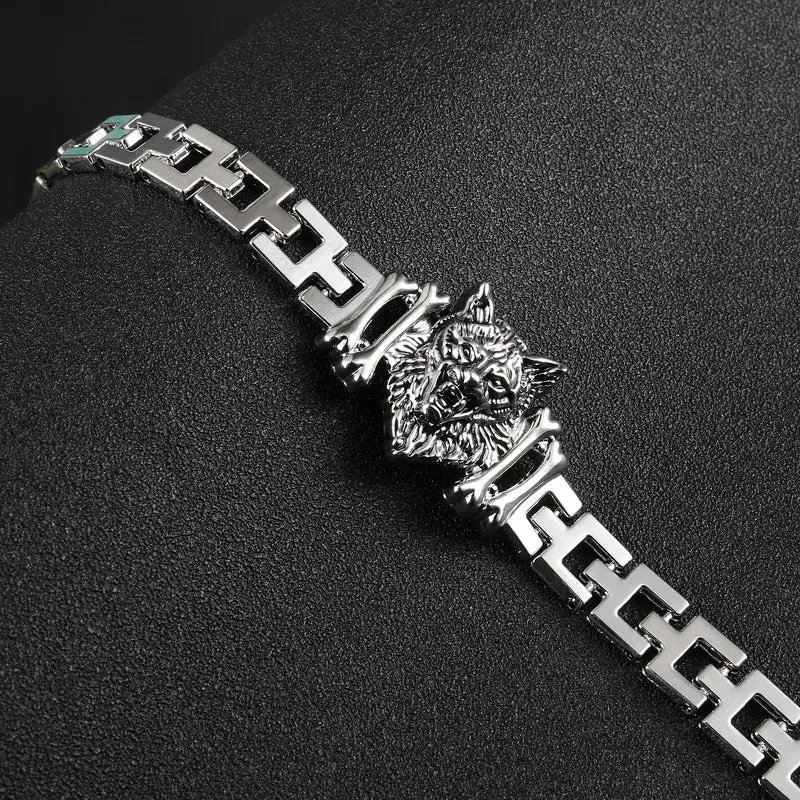 ZOSHI New Arrival Men Stainless Steel Bracelet Bangle Punk Men Jewelry Accessories Male Leopard Wolf Charm Wristband Pulseira