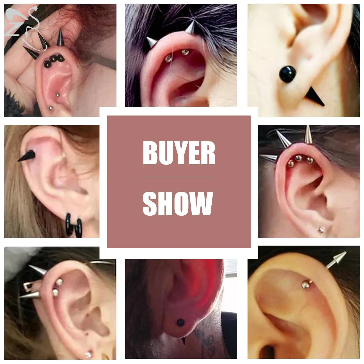 ZS 1PC 18G Spike Cone Earrings Round Ball Spike Stud for Men Women Black Color Cartilage Earring Helix Tragus Piercing  Jewelry